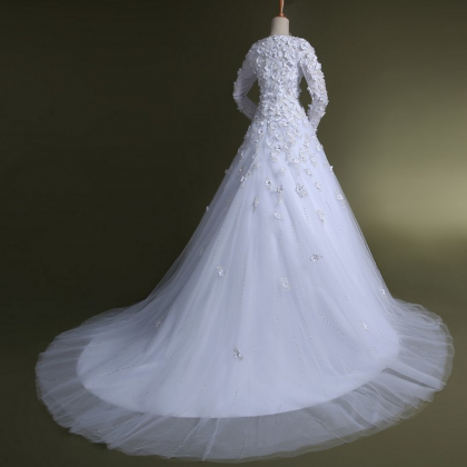 Custom Made White Long Sleeve Lace Wedding..