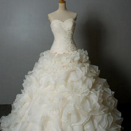 Beaded Organza Ruffle Sheath Wedding Dresses..