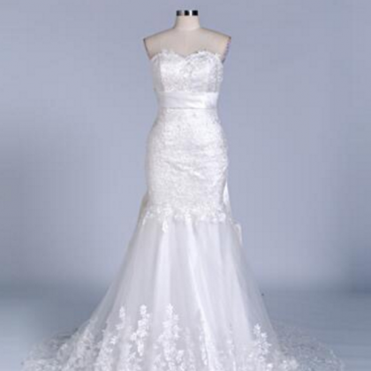 Romantic Lace Ruffles Mermaid Wedding Dresses Bow..