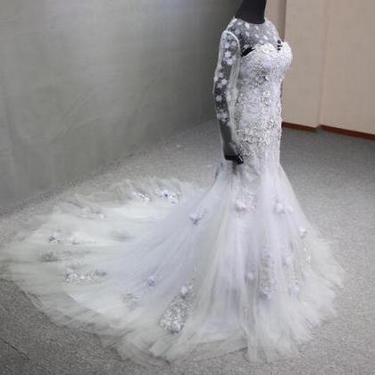 Real Photo Removable Jacket Mermaid Wedding Dress..