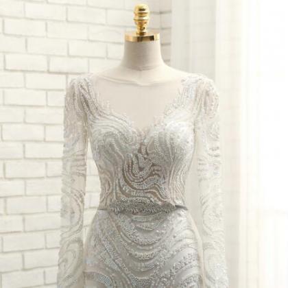 Sheer Beaded Mermaid Wedding Dress With Long..