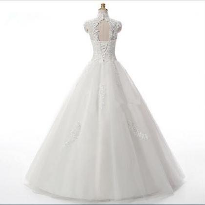 High-neck Sleeveless Princess Wedding Ball Gown..