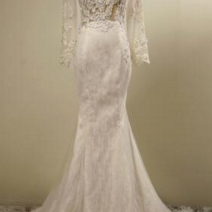 Fashion White Lace Long Sleeves Fishtail Wedding..