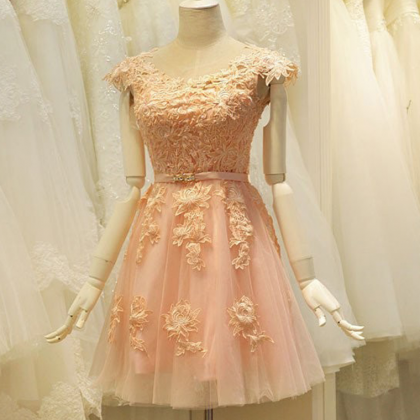 Homecoming Dresses ,cute A-line Jewel Cap Sleeves..