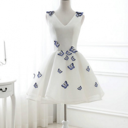 Elegant Embroidery V Neck Prom Dresses Short Party..