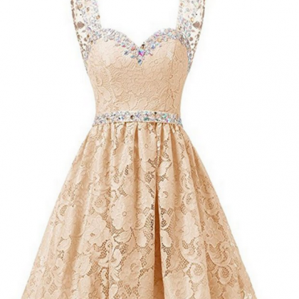 Champagne Sweetheart Lace Beading Homecoming..