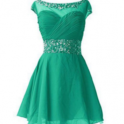 Green Homecoming Dresses Zippers Capped Sleeves..
