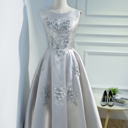 Silver Satin V Neck Homecoming Dresses