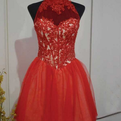 A Line Red Homecoming Dresses Open Back Sleeveless..