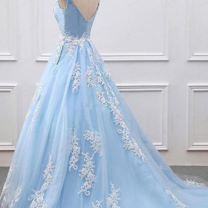 Sexy Blue Prom Dresses Ball Gowns Long Blue Tulle..