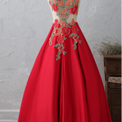 Fashion Red Flowers Embroidered Sexy Halter Bride..
