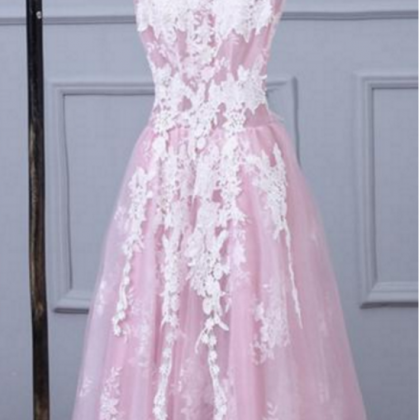 Sexy Lace Vest Long Pink Homecoming Dress