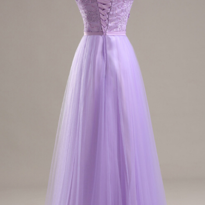 Light Purple Tulle Prom Dresses Cap Sleeves..