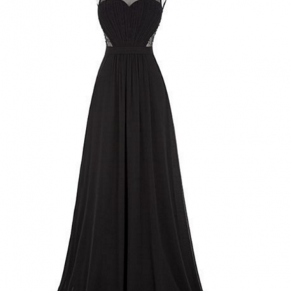 Sheer Sweetheart Neck Black Long Evening Dress