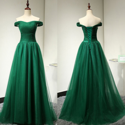 Off Shoulder Sleeves Green Prom Dress,green Tulle..