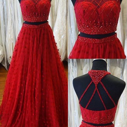 Red Prom Dresses,two Pieces Prom Dress,a-line Prom..