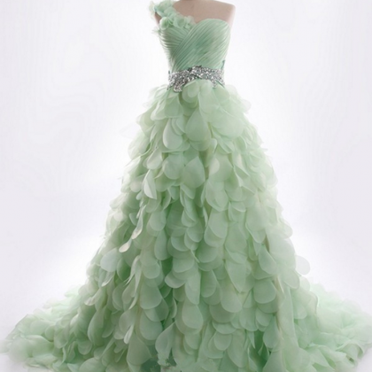 Organza One-shoulder Beading Dresses With Floral..