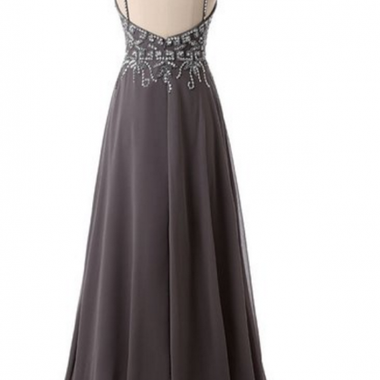 Charming Prom Dress,grey Chiffon Prom..