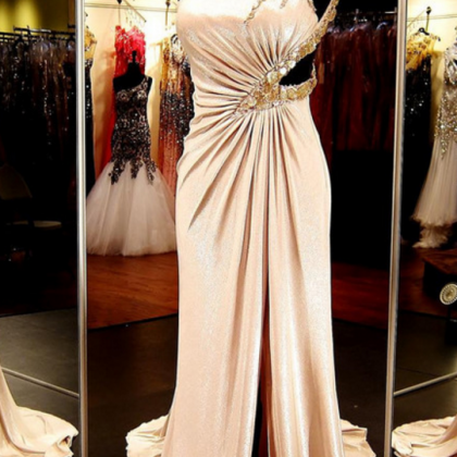 Champagne Prom Dress,one Shoulder Prom Dress, Prom..