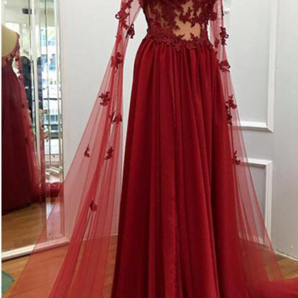 Scoop Neck Long Chiffon Prom Dresses Lace..