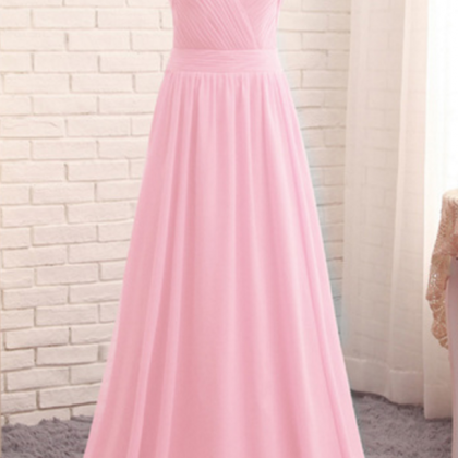 Pink Long Chiffon Prom Dresses Pleat Crystals..