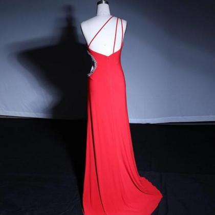 One Shoulder Long Chiffon Prom Dresses Crystals..