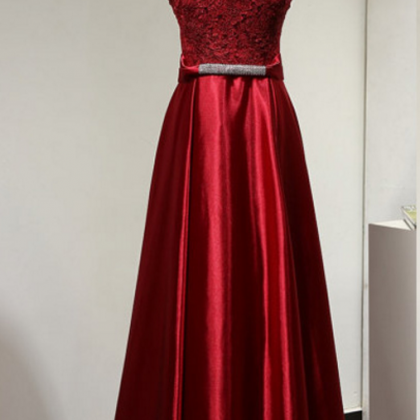 Burgundy Long Satin A-line Formal Dress Featuring..