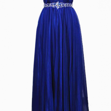 Royal Blue Prom Dresses Rhinestone Beaded Chiffon..
