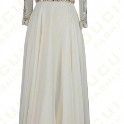 Tulle And Chiffon Prom Dress,white Three Sleeve..
