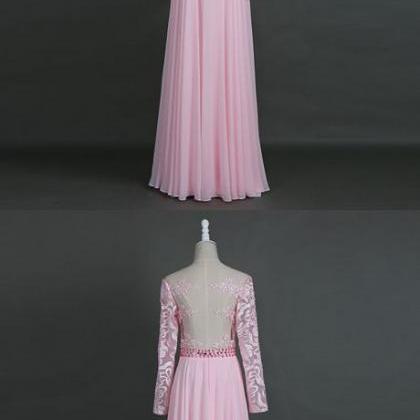 Generous Off Shoulder Long Sleeves Pink Prom Dress..