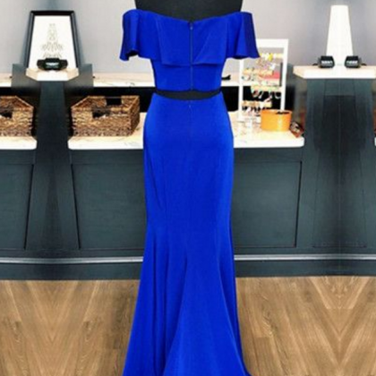 Two Piece Royal Blue Porm Dress, Off Shoulder Long..