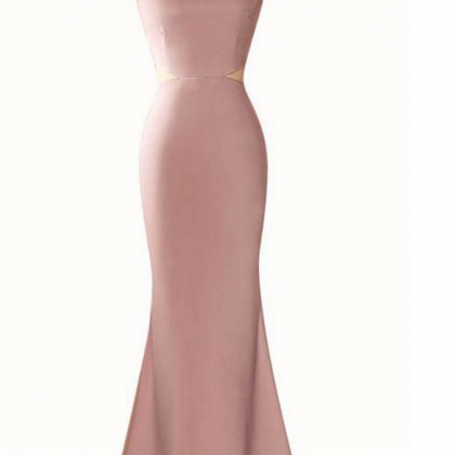Simple Pink Sleeveless Mermaid Floor-length Prom..