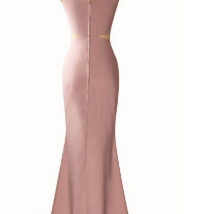 Simple Pink Sleeveless Mermaid Floor-length Prom..