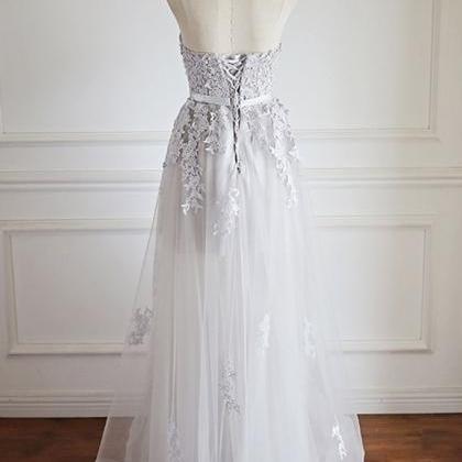 White Sweetheart Lace Tulle Long Prom Dress