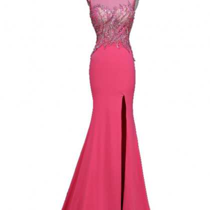 Long Evening Dresses Sexy Tulle Jersey Beading Cap..