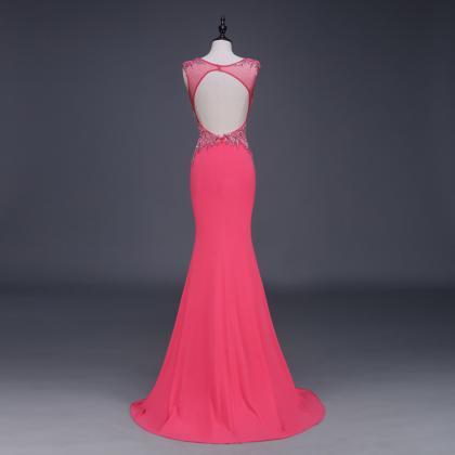 Long Evening Dresses Sexy Tulle Jersey Beading Cap..