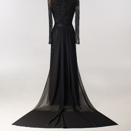 Long-sleeved Black Dress With Black Dress Mermaid..