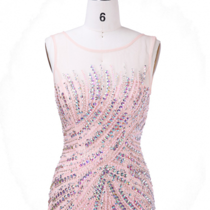 The Pink Beaded Long Party Dress For The Evening..