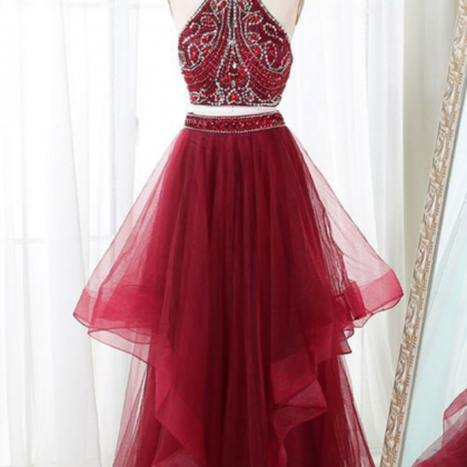 Sexy Two Piece Sparkly Beaded Long Prom Dresses..