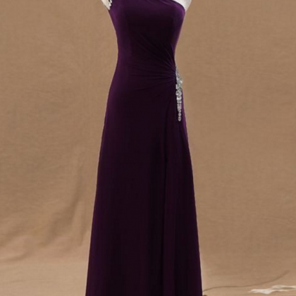 One Shoulder Prom Dress,dark Purple Prom..