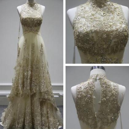 Floral Prom Dress,high Collar Prom Dress,layered..