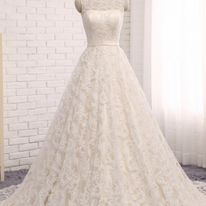 Long Wedding Dress, Sleeveless Wedding Dress, Lace..