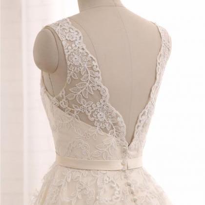 Long Wedding Dress, Sleeveless Wedding Dress, Lace..