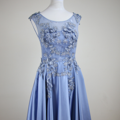 Appliques Lace Flower Blue! Sleeveless Dress..