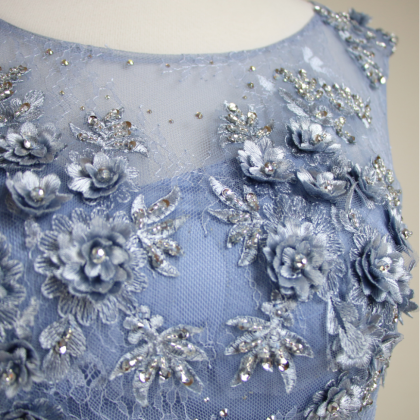 Appliques Lace Flower Blue! Sleeveless Dress..