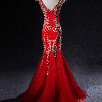Red Wedding Dress, Evening Dress Fine Gauze Formal..