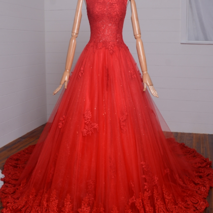 Red Sexy Long Lace Wedding Dress, Evening Dress..