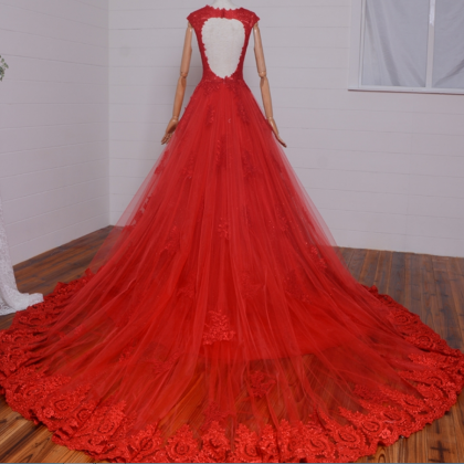 Red Sexy Long Lace Wedding Dress, Evening Dress..