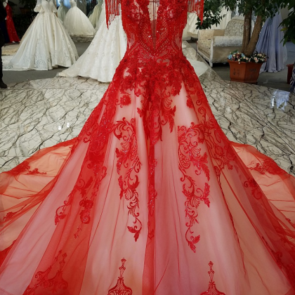 Red Dress Beaded Married Exquisite Luxury..