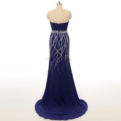 Beloved Royal Blue Silk Evening Dress Sexy Party..